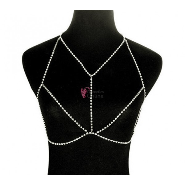 Accesoriu de bust Luxury BLX004 din metal cu strasuri pentru rochii elegante, costum de baie - Argintiu